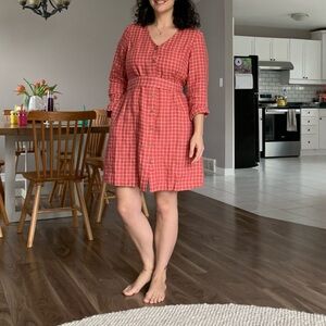 NotPerfectLinen Chora Dress Raspberry Grid Medium with Mods